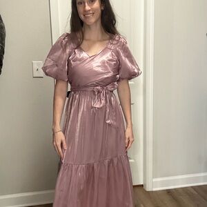 Chic Mauve Satin Wrap Dress